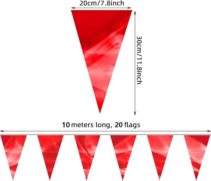 65FT Red Glitter Triangle Pennant Banner Flag Metallic Bunting Fabric Garland for Christmas Graduation Wedding Engagement Anniversary Bachelorette Birthday Bridal Shower Valentine's Party Supplies