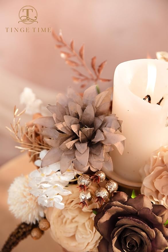 TINGE TIME Silk Fake Flowers Combo, Fake Foam Roses with Stems for DIY Wedding Bouquets Centerpieces Baby Shower Party Home Decorations(Brown & Nude Color)