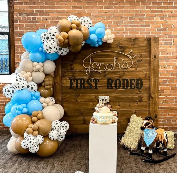 Cow Print Balloons, 12Inch Light Blue Brown Sand White and Cow Balloons for Boys Baby Shower Farm Western Cowboy Rodeo Birthday Party Decorations