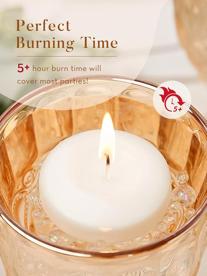 White Floating Candles 2 inch, 48 Pack Floating Candles 5-6 Hours Long Burning, Unscented Floating Candle for Centerpieces, Wedding, Christmas Lights, Romantic Night for Her/Him Set