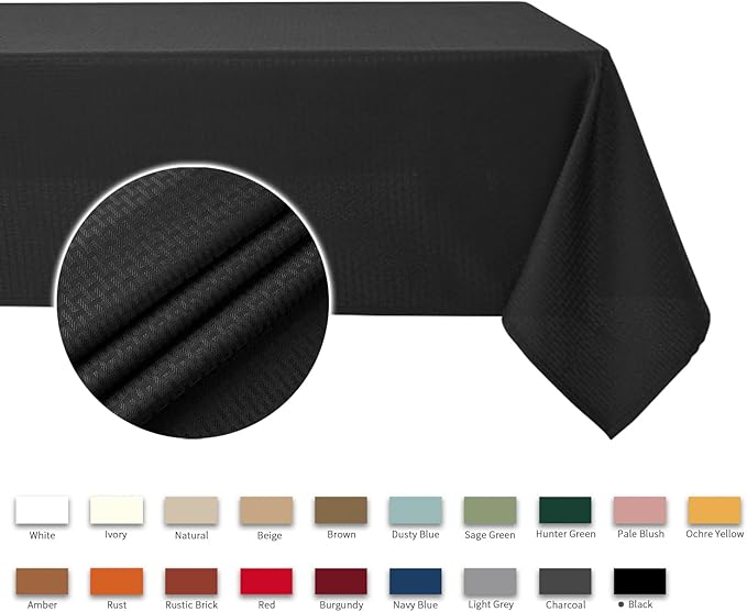 maxmill Tablecloth Weaved Texture Stain Resistant Waterproof, Wrinkle Resistant Washable Table Cloth, Fabric Table Cover for Dining Room, Indoor Outdoor Use, Rectangle 70 x 120 Inch, Black