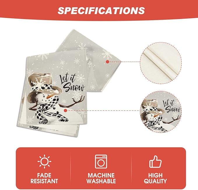 Artoid Mode Grey Snowman Snowflake Let it Snow Winter Table Runner, Seasonal Christmas Kitchen Dining Table Decoration for Home Party Decor 13x60 Inch