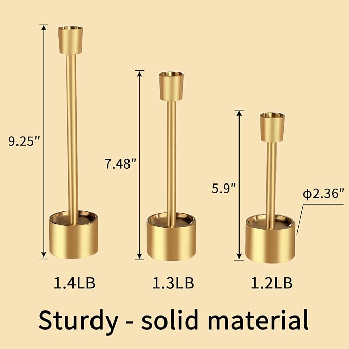 YUMORE 6 Packs Small Taper Candle Holders Candlestick Holder Stable Base Stand Holders for Dining Table Wedding Centerpiece (Gold)