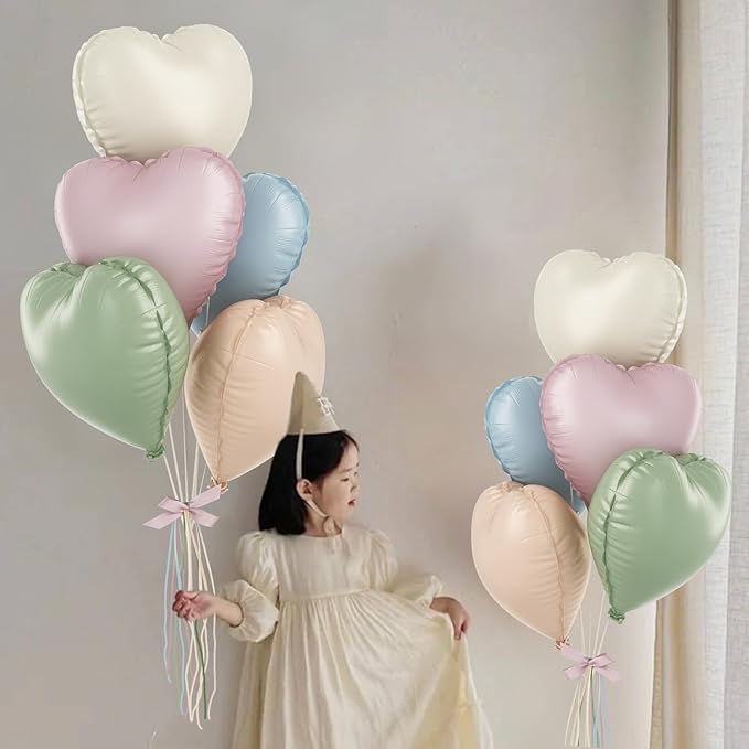 Pastel Colorful Heart Foil Balloons, 10PCS Assorted Rainbow Helium Balloons, 18Inch Heart Shaped Foil Balloon for Kids Birthday Valentines Wedding Bridal Baby Shower Easter Boho Party Decorations