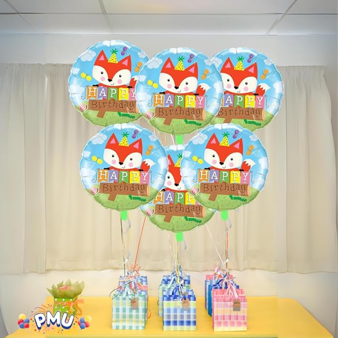 PMU Happy Birthday Party Fox 18 Inch Mylar-Foil Balloon Pkg/1