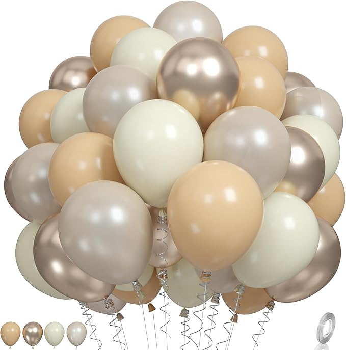 Neutral Balloons, Beige White Sand Latex Balloons Blush Gold Chrome Party Balloons Metallic Champagne Gold and Pearl Sand White Balloons for Kids Adults Birthday Boho Wedding Baby Shower Bridal Shower