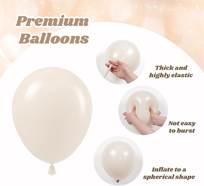 60pcs 12inch Beige White Gold Balloons, Metallic Gold Sand White Cream Beige Balloons for Engagement Wedding Baby Bridal Shower Birthday Party Decorations