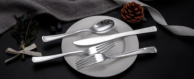 Nervure 300 Pack Silver Plastic Silverware - Disposable Silver Plastic Cutlery Set - Heavy Duty Silverware Include 150 Forks, 75 Knives, 75 Spoons Perfect for Parties, Dinners & Weddings
