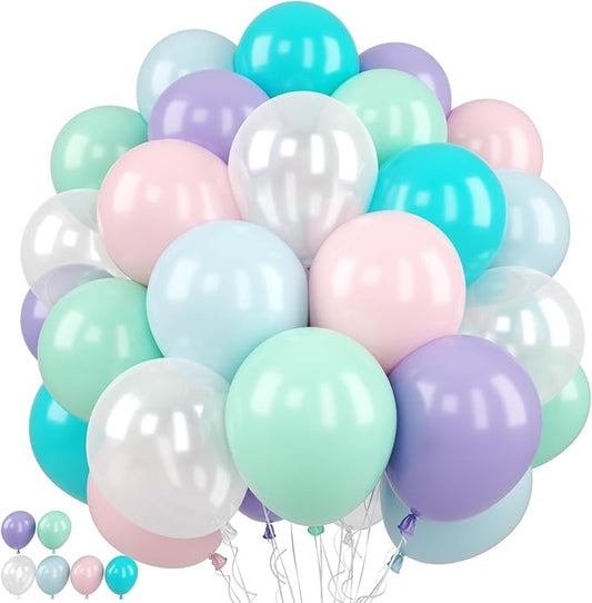 Pastel Balloon, 50 Inch 12 Inch Mermaid Birthday Party Decorations with Pink Purple White Blue Teal Ballons fo Girls Mermaid Balloons Baby Shower Party Supplies