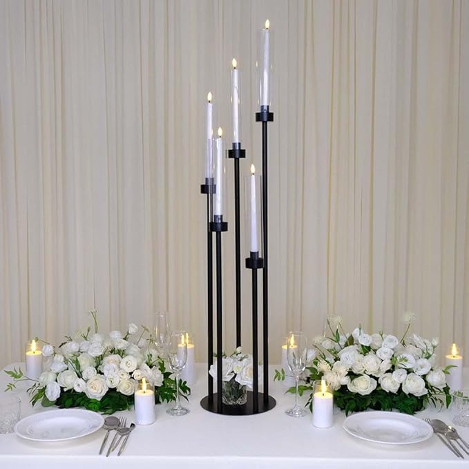 42.5inch 10pcs Black Candelabra Centerpieces for Tables 5 Arms Wedding centerpieces for Decorations