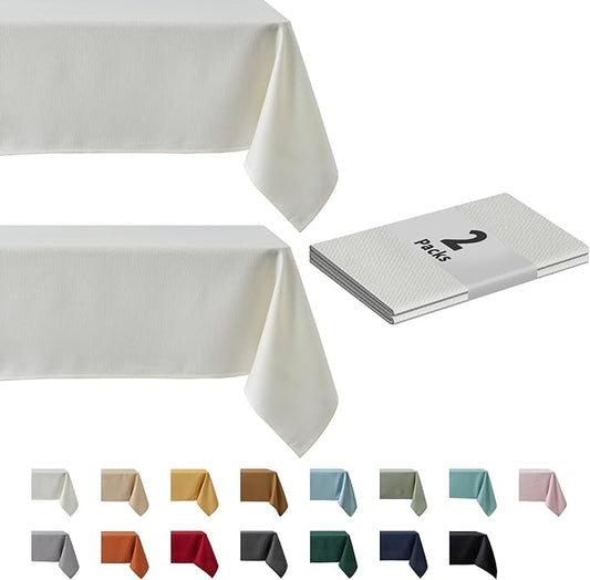 maxmill 2 Pack Rectangle 52 x 70 Inch Ivory Textured Tablecloth Waterproof Spillproof Wrinkle Free Table Cloth, Kitchen Dining Tabletop Decoration, Fabric Table Cover for Outdoor and Indoor Use