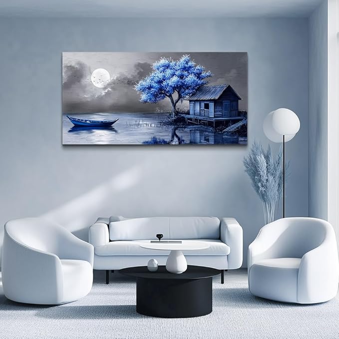 ZUITINGHUA Large Wall Decor For Living Room Canvas Wall Art For Office Modern Wall Decorations For Bedroom Boat Landscape Painting Seaside Pictures Artwork Room Home Decor 24x48 In