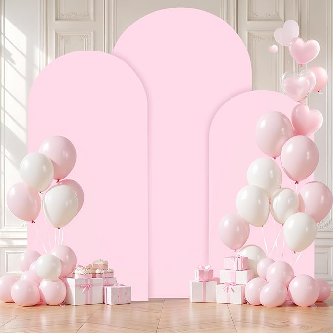 (7.2FT, 6.6FT, 6FT) Wedding Arch Cover Set of 3 Pink Spandex Fitted Arch Cover for Round Top Chiara Backdrop Stand Covers for Birthday Party Banquet Photo Background Decoration