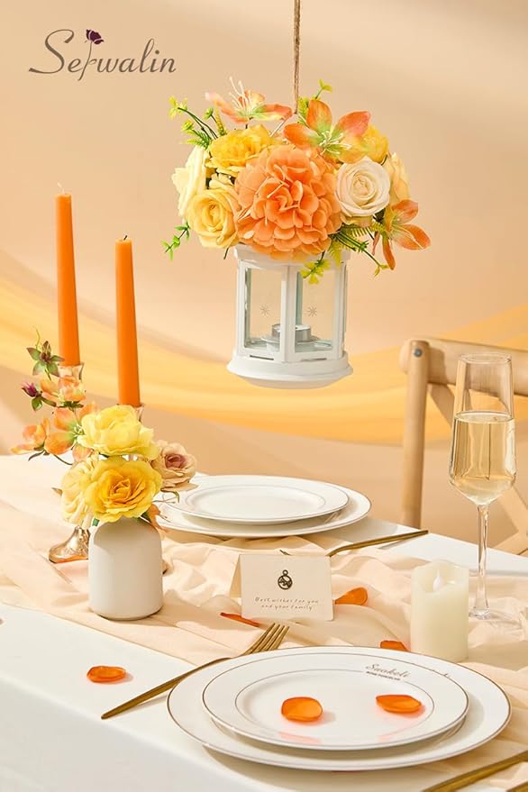 Serwalin Artificial Yellow Orange Fall Flowers, Autumn Silk Fake Flowers for DIY Wedding Bouquets Cake Flower, Table Centerpieces Baby Shower Birthday Party Home Decorations