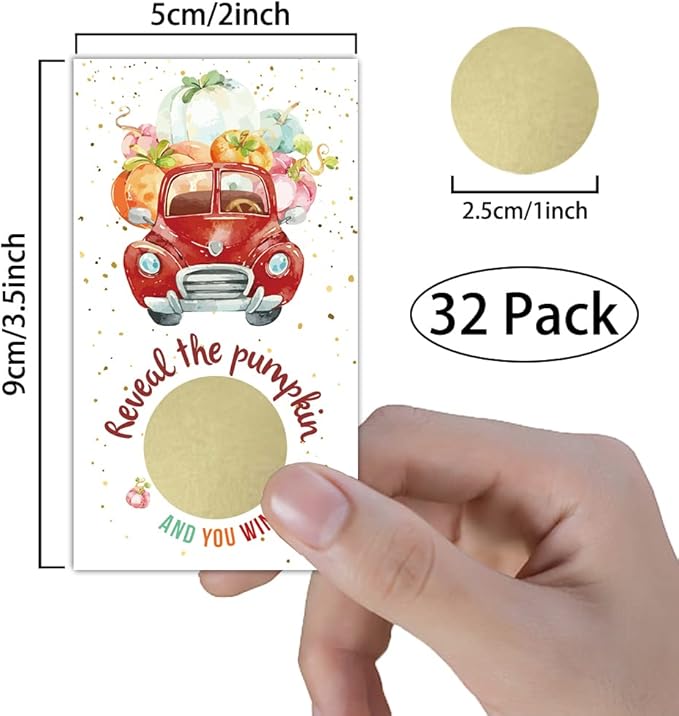 REWIDPARTY Thanksgiving Party Game Scratch Off Cards（32 PCS） Pumpkin Truck Scratch Off Cards Funny Thanksgiving Raffle Tickets Prizes for Family Kids Adults Harvest Pumpkin Party Game Supplies