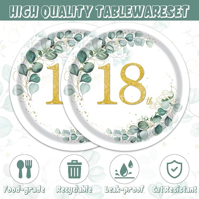 40PCS 18th Birthday Decorations for girls boys Sage Green Birthday Decorations Include Plates Napkins For 20 Sage Green Party Decorations