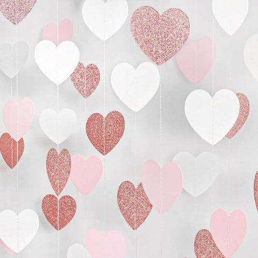 Rose-Gold Pink White Party Decorations - 52Ft Paper Streamers Women Girl Birthday Garland Baby Bridal Shower Banner Bachelorette Engagement Wedding Mothers Day Valentines Galentines Decor HongTongTong