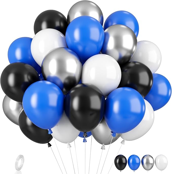 Blue & Black Balloons - 35pcs, Dark Blue, Black & Silver Latex Balloons with Silver Confetti for Boys Birthday, Baby Shower, Wedding & Graduation Parties