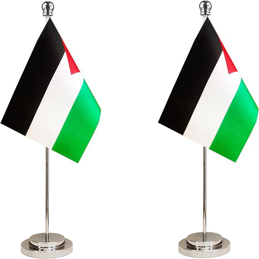 Palestine Palestinian Deluxe Desk Flag Set Small Mini Miniature Palestine Palestinian Table Desktop Flags,Festival Events Celebration,Office Decoration-2 Pack