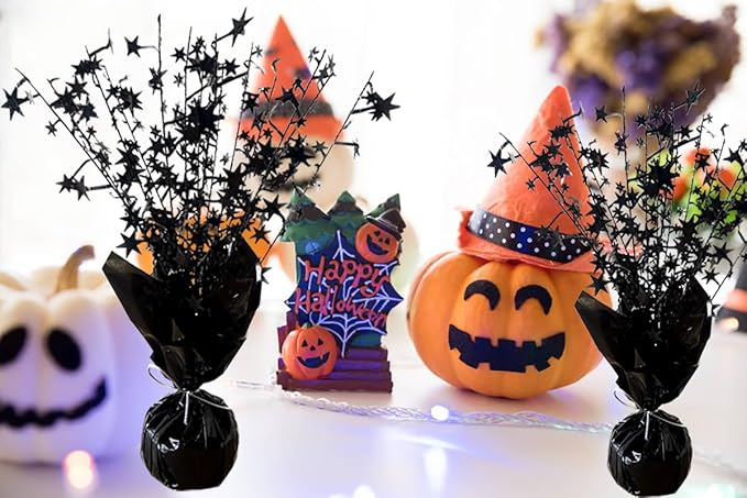 6 Pack Halloween Table Centerpieces Party Table Decoration Metallic Foil Spray Centerpiece Star Black Decor Indoor for Birthday Wedding Anniversary Graduation Holiday Party Supplies