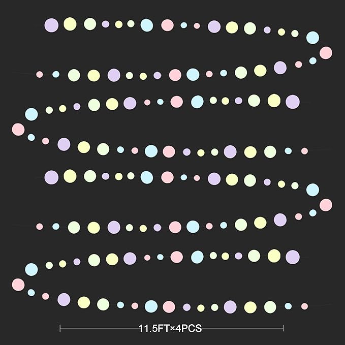Pastel Party Decorations Blue Purple Pink Yellow Green Circle Dots Garland Hanging Paper Polka Dot Streamer for Birthday Baby Shower Wedding Bridal Shower Macaron Spring Easter Party Supplies