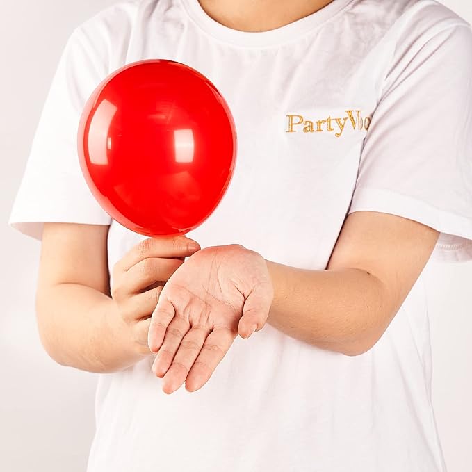 PartyWoo Red Balloons 100pcs 5 Inch Small Mini Matte Red Latex Balloons for Birthday Graduation Bachelorette Citizenship Anniversary Strawberry Cherry Casino Movie Theme Party Decorations Red-Y57