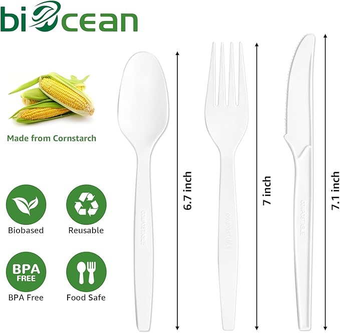Extra Heavyduty Compostable Spoons [200 Count,6.7In] Disposable Cutlery No Plastic Spoons Large Biodegradable Utensils Eco Friendly Silverware Serving Flatware for Party,Daily Use,Picnic