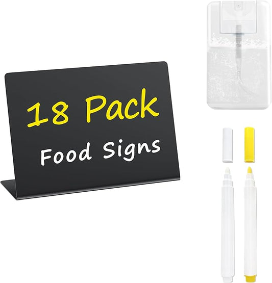 PigPotParty 18 Pcs 4"x3" Mini Food Labels for Party Buffet - Mini Chalkboard Signs for Food Display - Food Labels - Table Name Tags - Wedding Place Cards - Include 2 Wet Erase Markers
