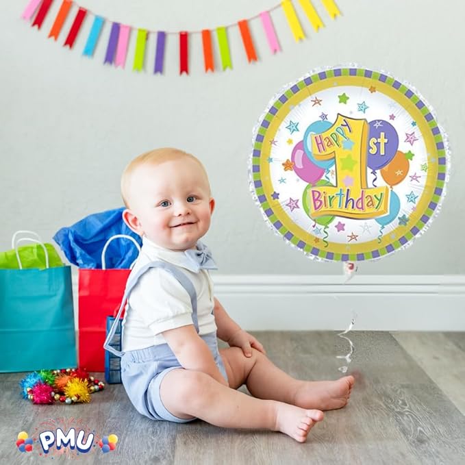PMU Happy 1st Birthday 18 Inch Mylar-Foil Balloon Pkg/25