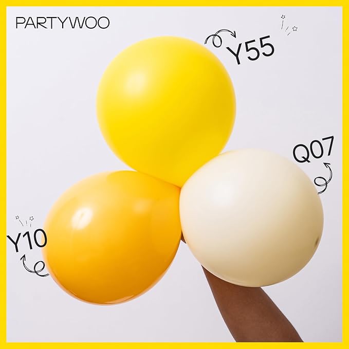 PartyWoo Yellow Balloons 100pcs Different Sizes of 18 12 10 5 Inch Matte Yellow Latex Balloon Arch Kit Garland for Easter Bee Baby Shower Sunflower Birthday Graduation Party Decorations Yellow-Y55