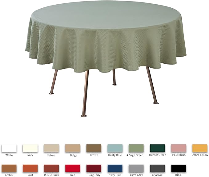maxmill Round Weaved Texture Design Tablecloth Spill-Proof Wrinkle Free Soft Washable Table Cloth for Circular Table Cover, for Dining Room Banquet Parties Holiday Dinner, 90 Inch Sage Green