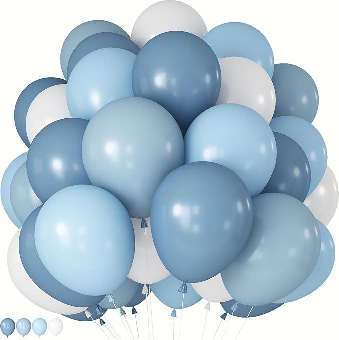 Dusty Blue Balloons, 60 Pcs 12 Inch Fog Slate Baby Blue Balloons with Matte White Latex Balloon for Baby Shower Birthday Bridal Shower Wedding Engagement Bachelorette Party Decorations Supplies