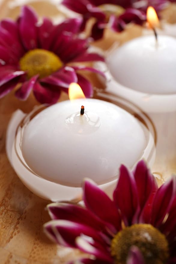 D'light Online 3 Inch Extra Large Floating Candles, 13 Hours Extended Burn Time Bulk Pack for Events for Weddings, Spa, Home Decor, Special Occasions and Holiday Decorations (Set of 54, White)