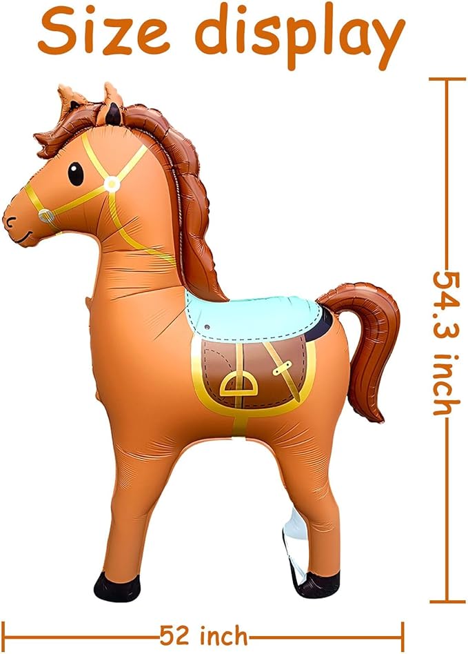 58" Jumbo Standing Animal Horse Foil Balloon,3D Noble Inflatable Horse Party Decoration,Western Cowboy Themed Equestrian competition performance Birthday Party Supplies (Brown)