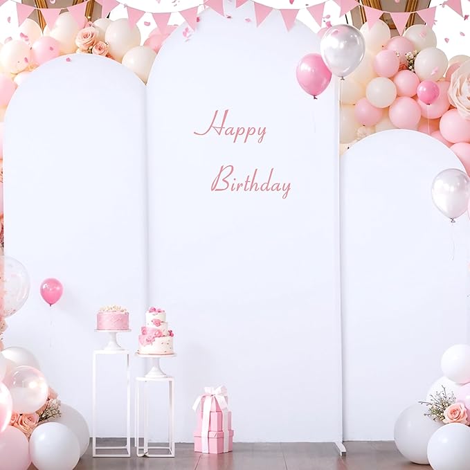 (7.2FT, 6.6FT, 6FT) Wedding Arch Cover Set of 3 White Spandex Fitted Arch Cover for Round Top Chiara Backdrop Stand Covers for Birthday Party Banquet Photo Background Decoration