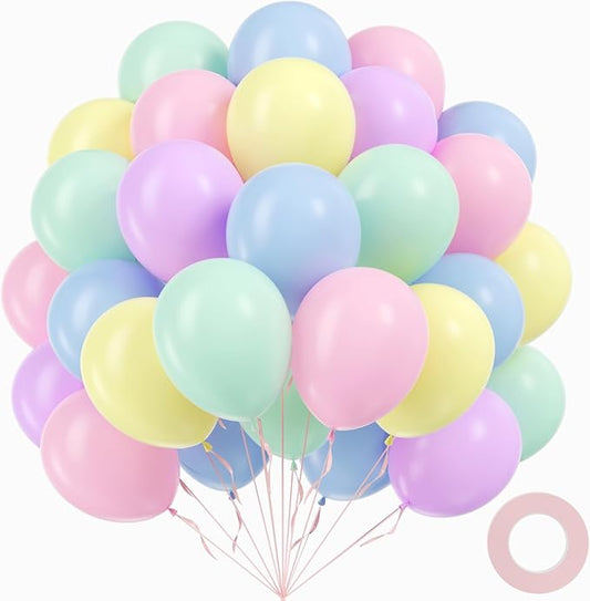 60pcs Pastel Balloons 12inch, Pastel Color Balloons with Light Pink Green Yellow Blue Purple Balloon for Easter Rainbow Baby Shower Birthday Party Decorations