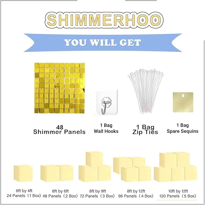 Black Shimmer Wall Backdrop 48pcs Sequin Shimmer Backdrop Panels, Photo Backdrops for Birthday, Anniversary, Wedding, Party Decoration