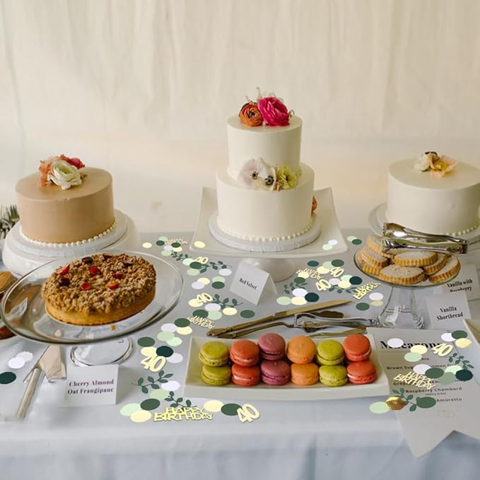 Sage Green 40th Happy Birthday Confetti, 40th Birthday Table Decorations Scatter Green Gold Foil Cake Confetti Decorations for 40 Bday Woman Man Party Decor 230 Pcs