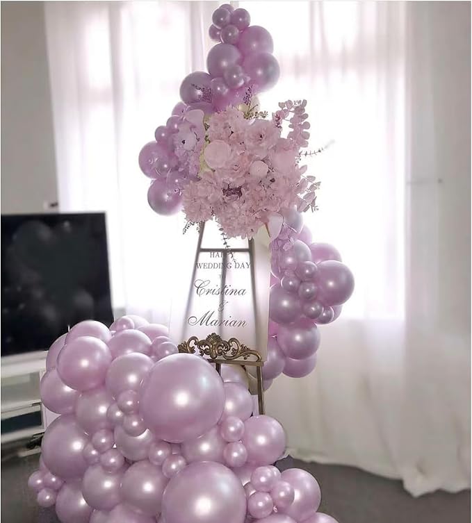 Pearl Purple Balloon Arch Kit Double Stuffed Pearl and Purple Balloons With Pearl Stickers 5/10/12/18 Inch purple Balloon Arch For Wedding Birthday Baby Shower Decorations