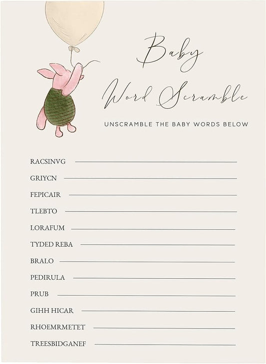 Winnie Baby Shower Games, Baby Word Scramble, Baby Shower Game Cards, Set of 30, Winnie The Pooh Party Favors, Baby Shower Party Games Supplies & Activities, Baby Shower Decorations