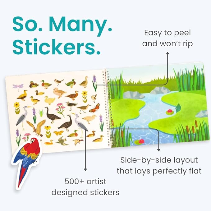 Cupkin Bird Sticker Book Activity for Kids, Toddler Airplane Travel Essentials, 500+ Parrot Stickers + 12 Scenes + 12 Coloring Book Pages, Bird Lover Kids Gift, Kid Crafts for Ages 2-8