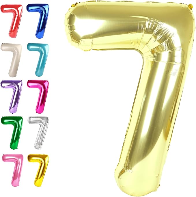 Digital Number 7 Champagne Gold Birthday Balloon 40 Inch, Foil Balloons for 7 17 27 70 77 Party Decorations Supplies, Light Gold Mylar Numbers Balloon for Seven Wedding Anniversary