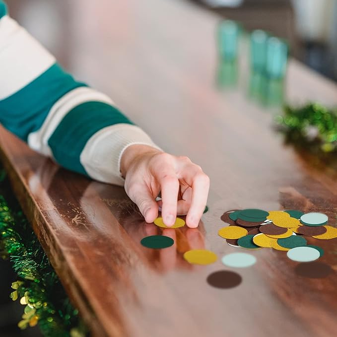 Sage-Green Gold Brown Party Decorations - 300pcs Confetti Paper Dot Table Decor for Gender Neutral Baby Shower Decoration,Bridal Shower,Birthday with Rustic,Boho,Woodland Theme