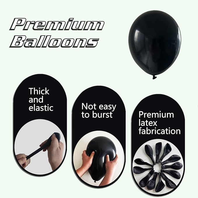 Black Balloons 145pcs Different Sizes 5in 10in 12in 18in Shiny Metallic Black Latex Balloon Arch Kit Garland for Graduation Halloween Baby Shower Birthday Party Decoration