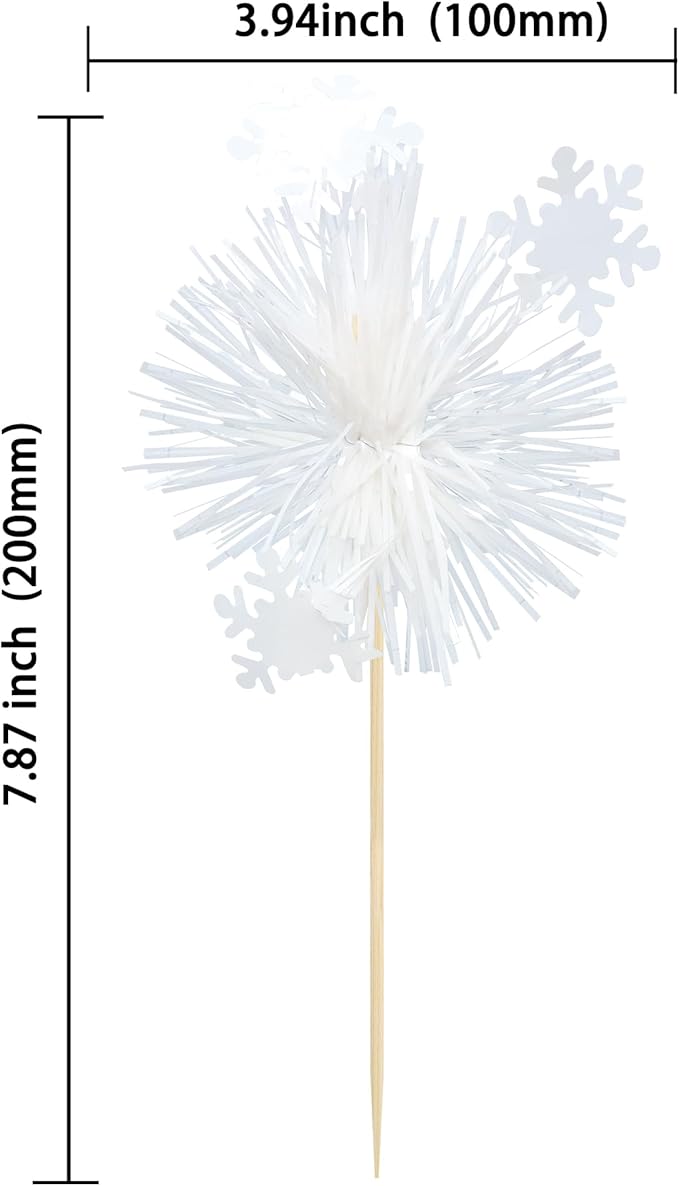 Gyufise 20Pcs Foil Firework Cupcake Toppers Sparkle Tinsel Cake Toppers Tinsel Drink Cake Decoration Cocktail Picks for Birthday Wedding Graduation Party Supplies White