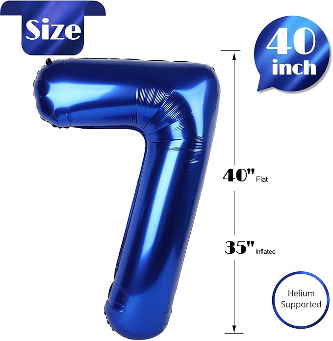 Night Blue Number 7 Balloon 40 Inch, 7th Birthday Party Decorations for Children, Giant 7 Foil Balloon for Party Supplies