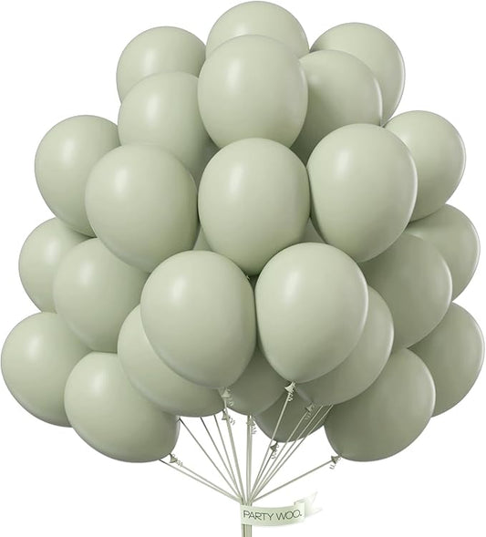 PartyWoo Sage Green Balloons 100pcs 12 Inch Boho Dusty Olive Green Latex Balloons for Birthday Baby Shower Graduation Engagement Wedding Dinosaur Jungle Golf Football Theme Party Decorations Green-F32