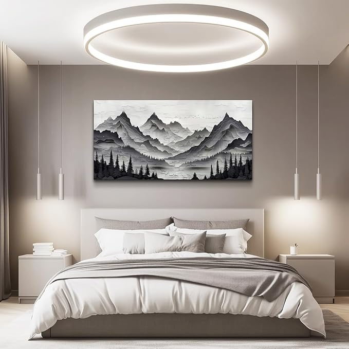 ZUITINGHUA Large Wall Decor For Living Room Canvas Wall Art For Office Modern Wall Decorations For Bedroom Black Mountains Landscape Painting Farmhouse Pictures Artwork Room Home Decor 24x48 In
