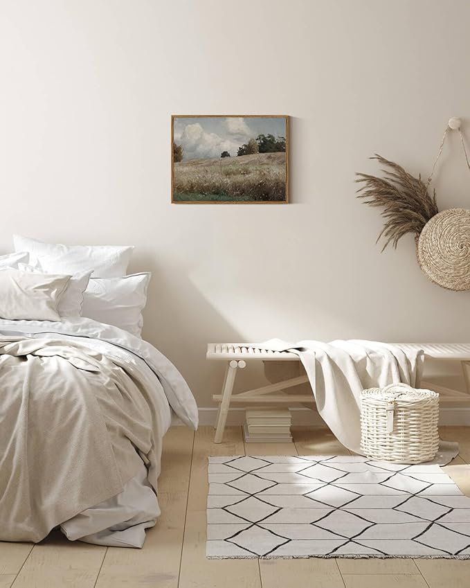 InSimSea Framed Canvas Wall Art Vintage Decor, Landscape Paintings Wall Decorations for Living Room, Retro Wall Art for Bedroom Office Decor, Grassland Classical Painting Prints Room Decor, 12"x16"