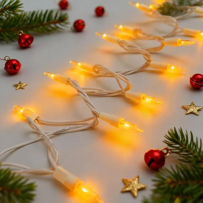 Christmas Lights 100 Counts, Indoor Outdoor,White Wire Connectable of Lighting String Warm White,Decorations for Holiday, Party,Festival,Christmas String Lights (White-Clear)